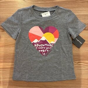 Eddie Bauer Gray Heart Adventure Graphic Tee with Pink, Purple & Yellow